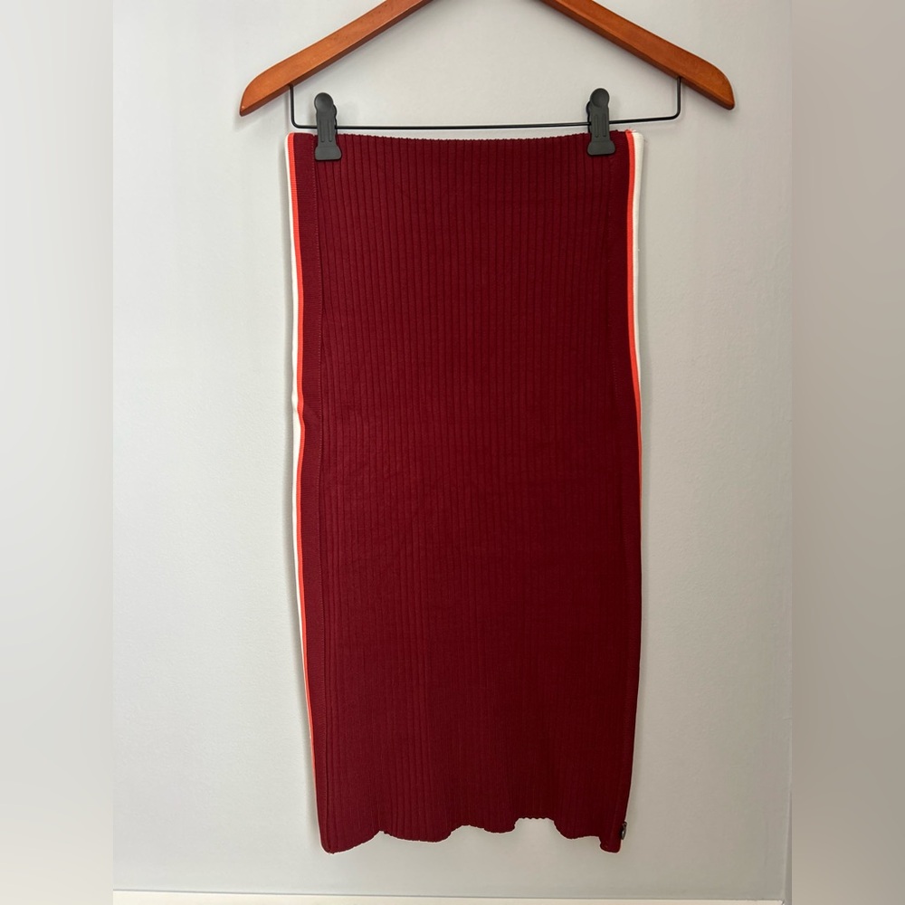 SCOTCH & SODA Ribbed Knit Midi Skirt XS Burgundy Stripe Bodycon Pencil Skirt - Picture 2 of 12